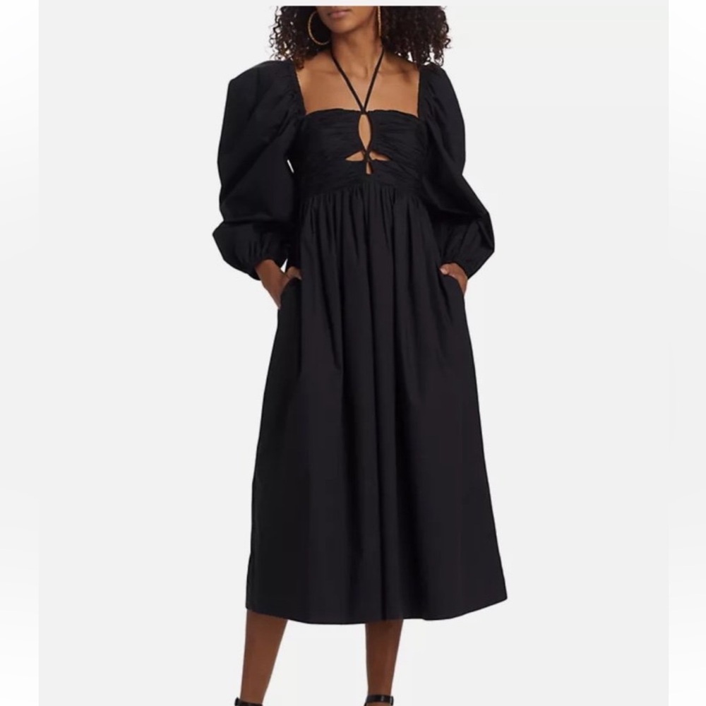 Ulla Johnson Alessa Black Puff Sleeve Midi Dress Size 0 Quiet Luxury Minimalist